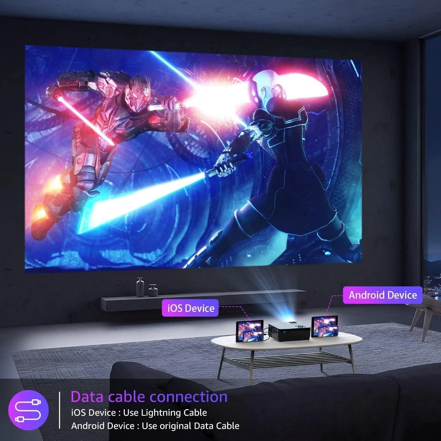 Roconia Q6 12000LM Full HD Movie Projector 300″ Display (1080P) Wi-Fi Bluetooth™