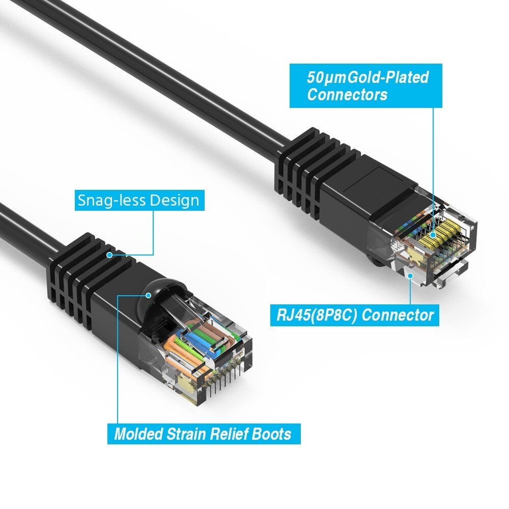 Cat. 6 UTP Ethernet Network Booted Patch Cable 24AWG Stranded 10ft/20ft/25ft