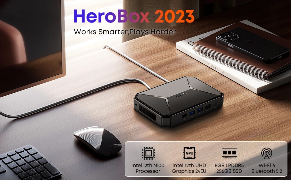 CHUWI MINI PC HEROBOX Intel N100 256GB SSD 8GB RAM Windows 11 Desktop Computer