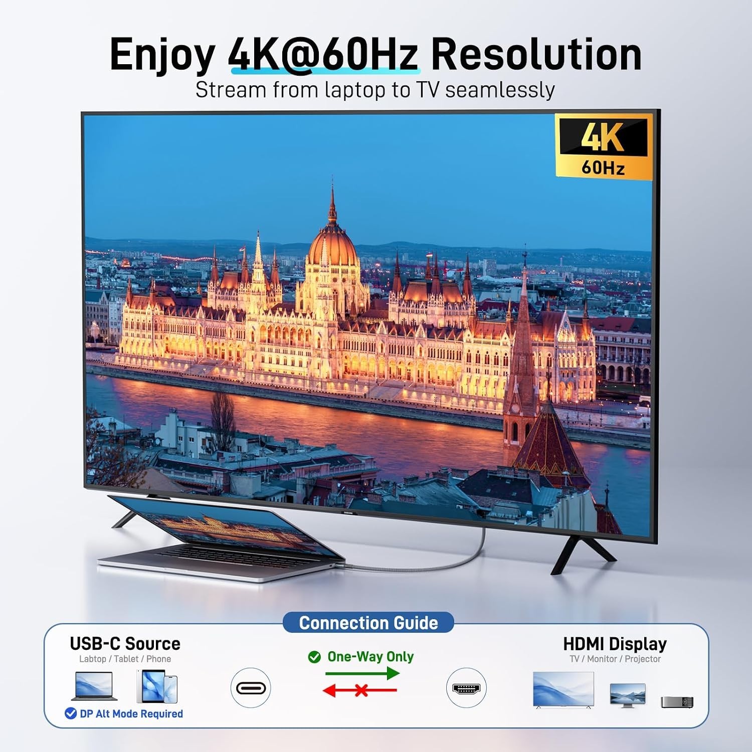 Acer USB C To HDMI Cable For Home Office 6.6FT (4K@60Hz),High-Speed Type C To H