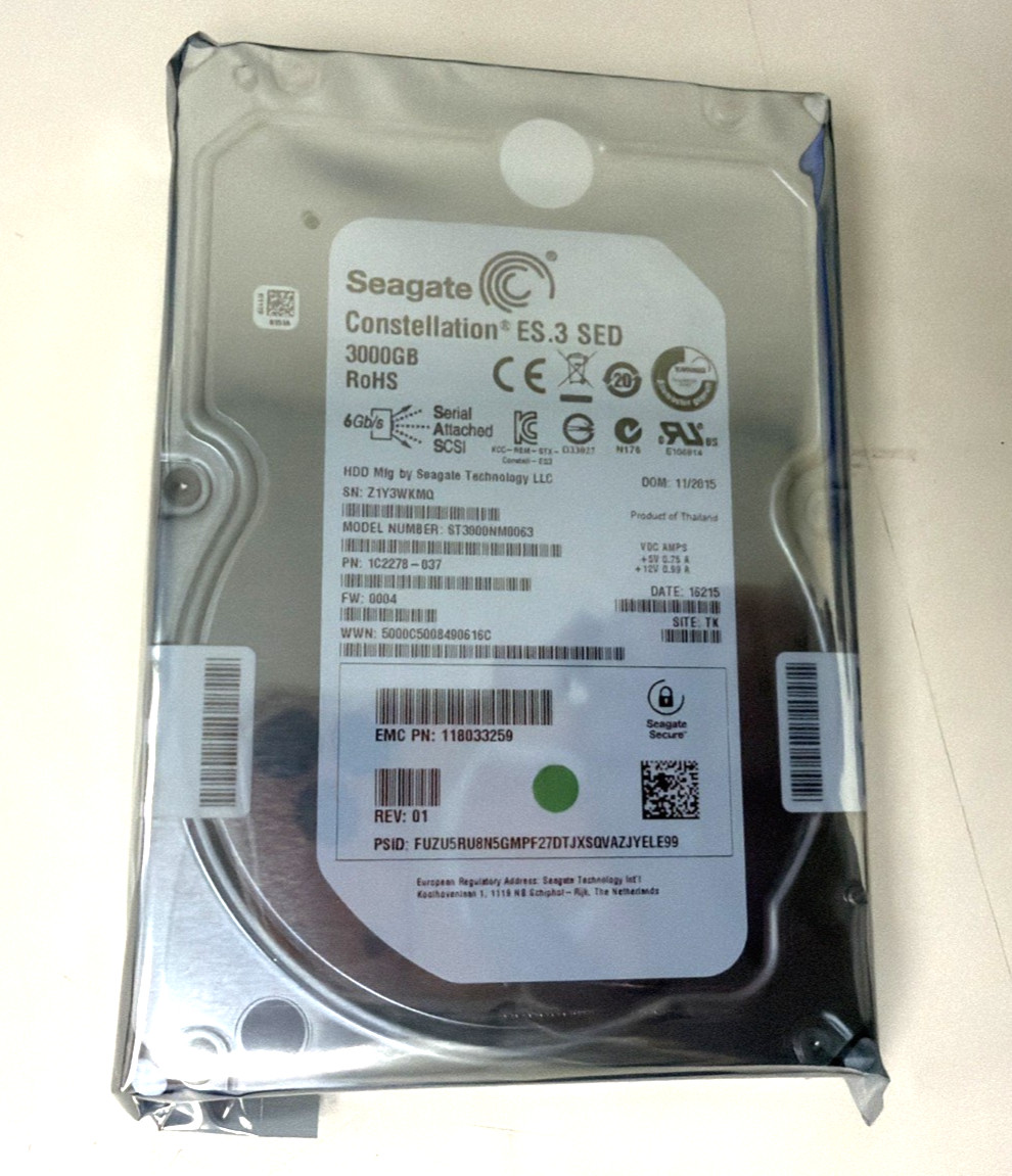 Seagate ST3000NM0063 1C2278-03 3TB 7.2K RPM 6Gb/s 3.5″ SAS Server HDD Hard Drive