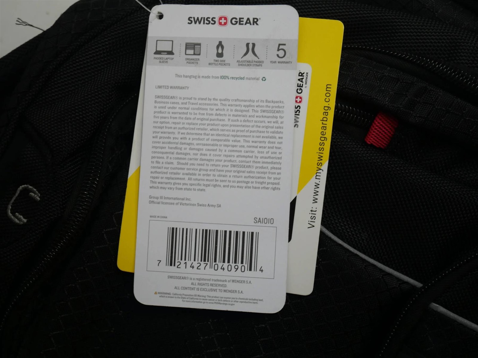 SwissGear – SA1010 Laptop Backpack Black – Free shipping