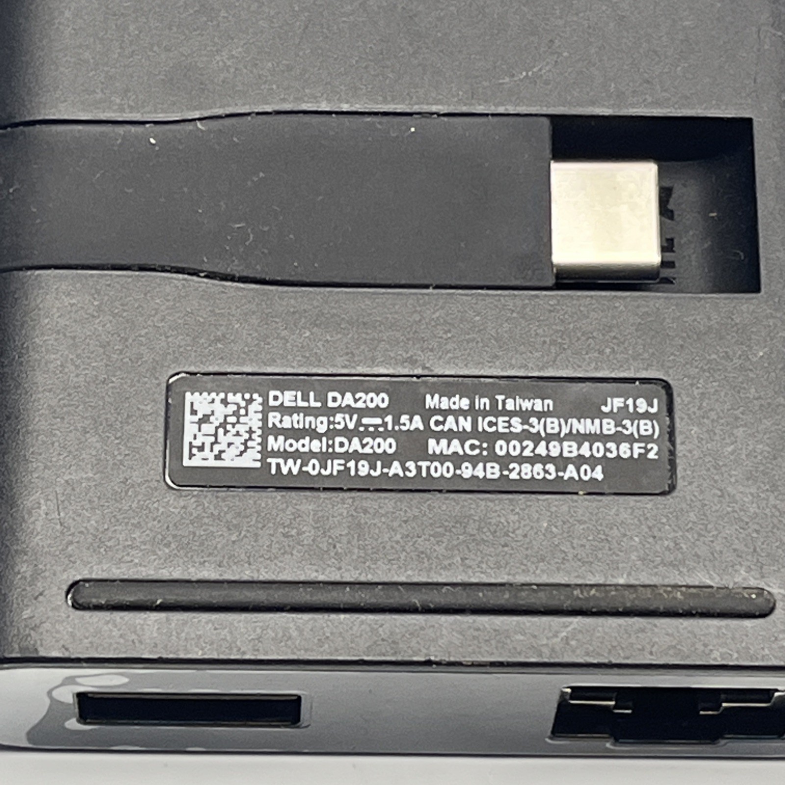 Dell JF19J USB-C Adapter to HDMI USB 3.0 RJ45 Ethernet VGA Hub DA200