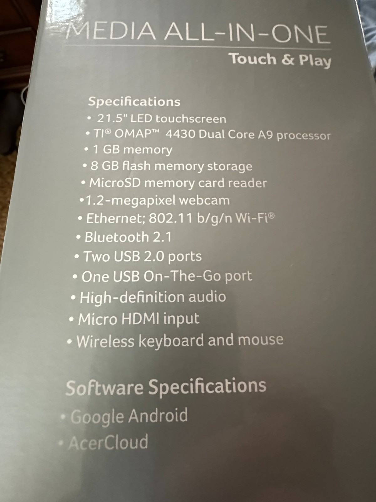 Acer Media All -In- One Touch & Play DA220HQL **READ**