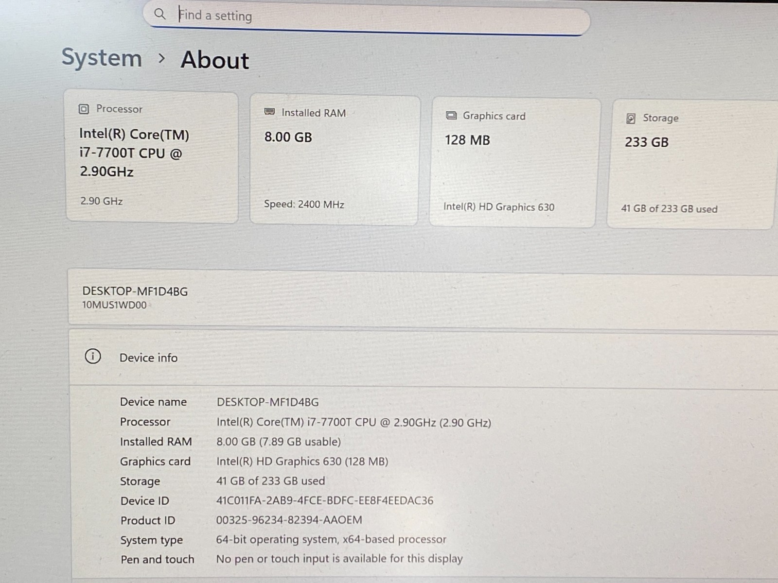 LENOVO THINKCENTRE M910q TINY i7-7700T 8GB RAM 250GB SSD WINDOWS 11 WiFi+CHARGER