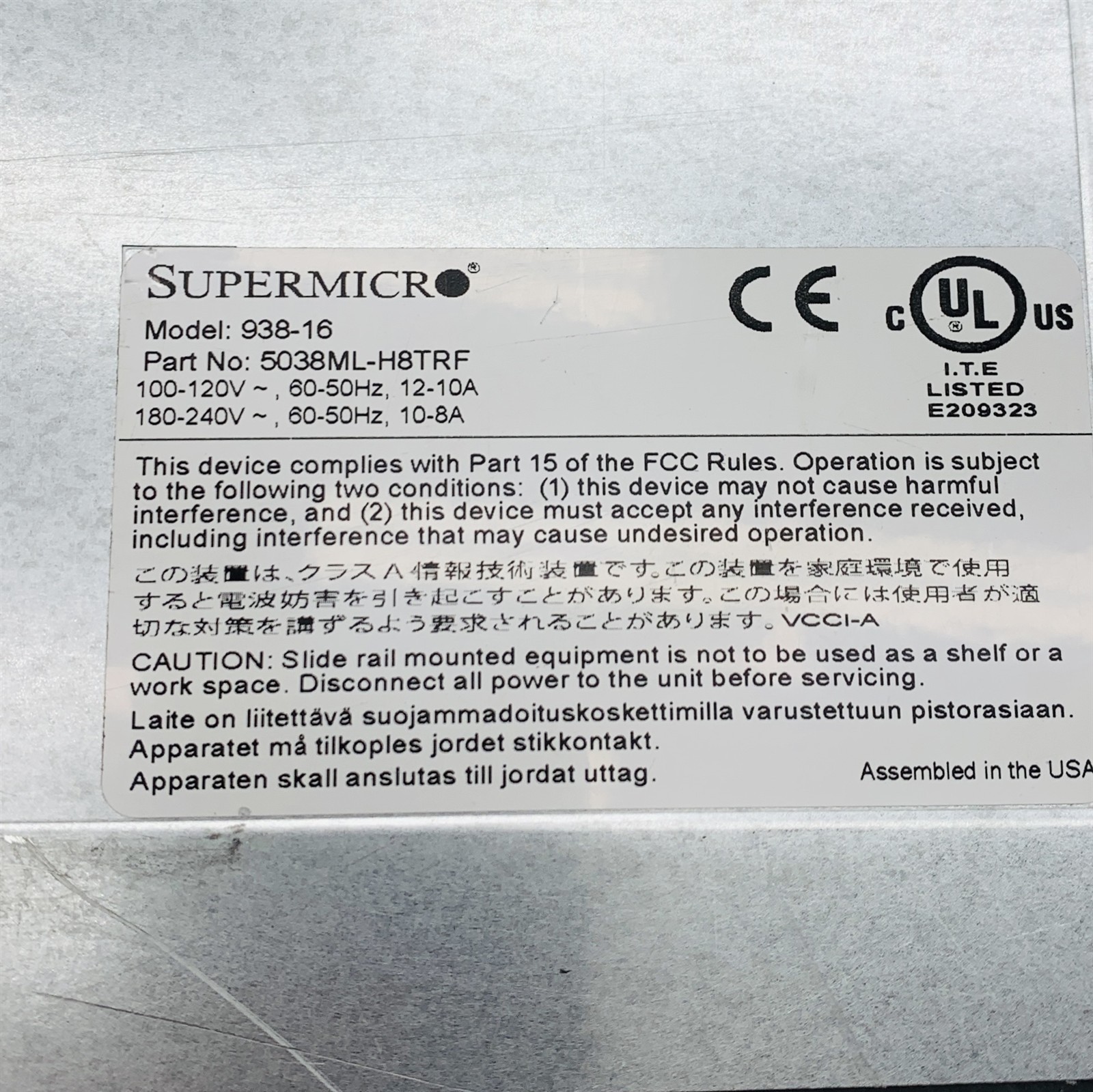 Supermicro 938-16 16-LFF MicroCloud SuperServer 5038ML-H8TRF *No Blade Servers*