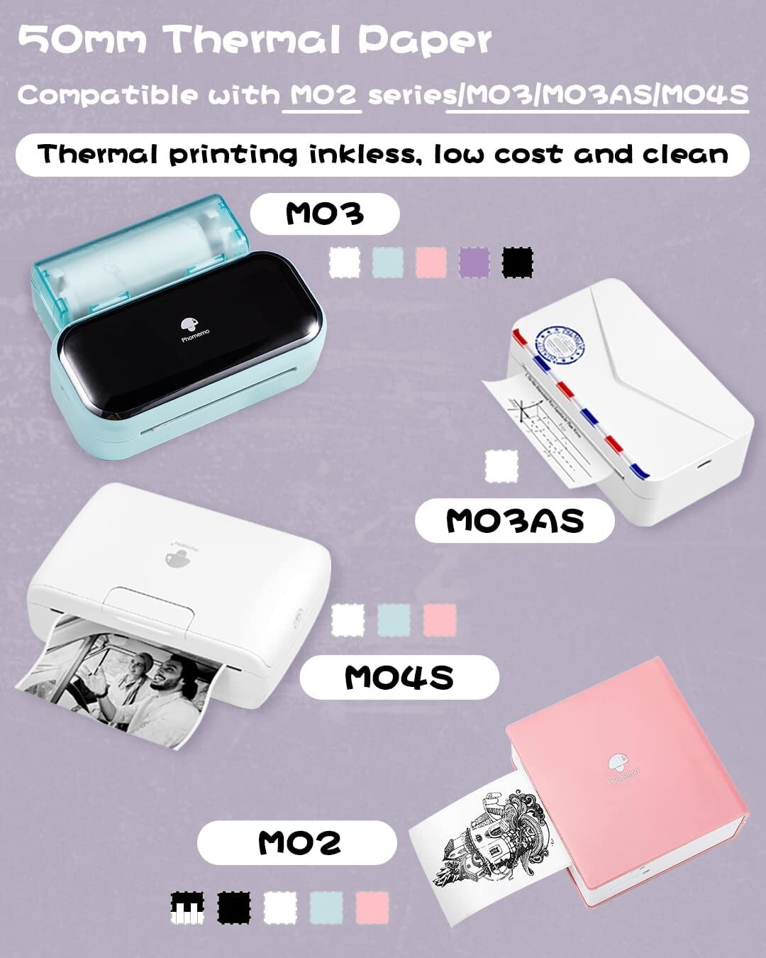 Phomemo White Sticker 2-Year Long-Lasting 53mm Thermal Paper for M02/M03 Printer