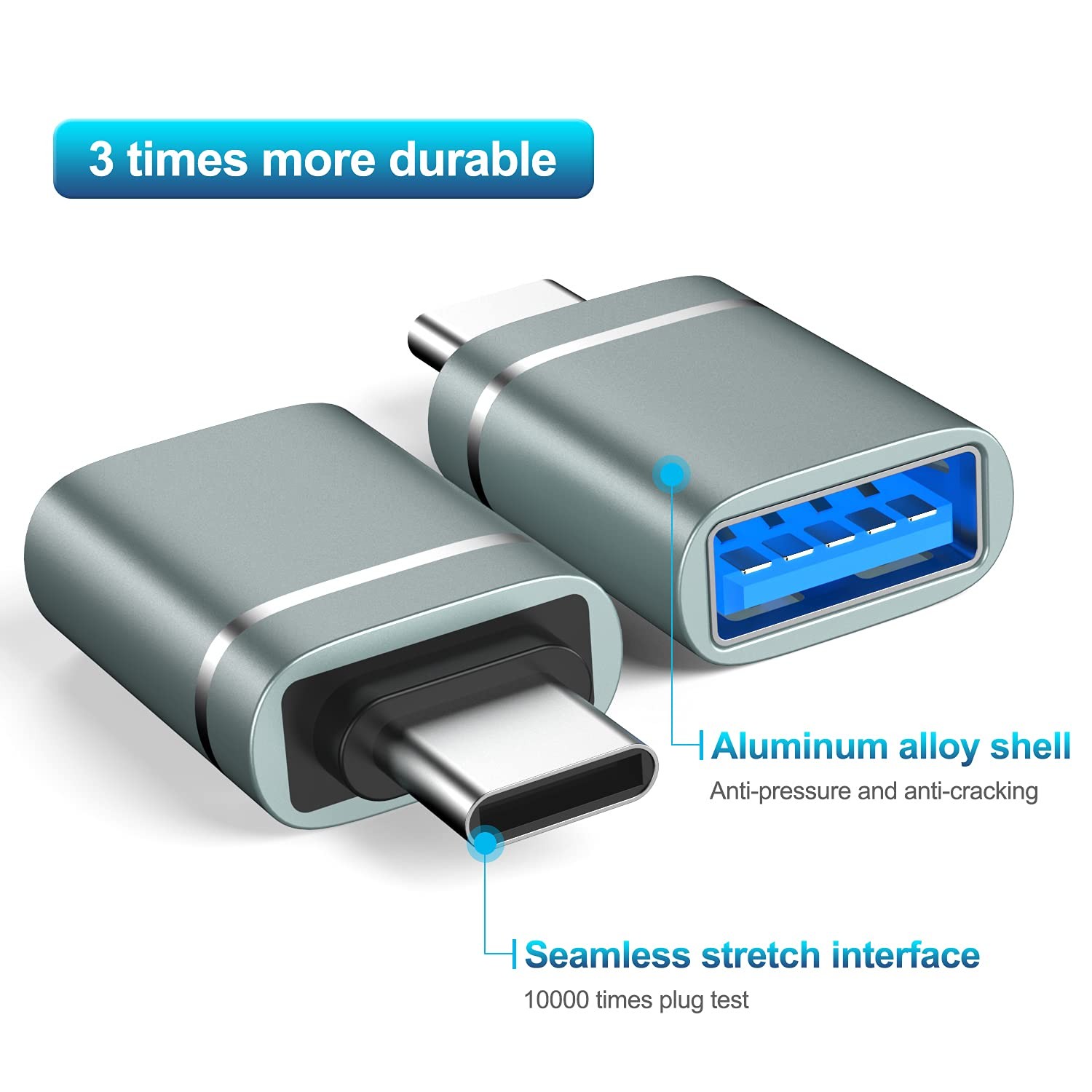 USB-C to USB3.0 Adapter 3-Pack Type-C Male to USB-A Female OTG Adapter Gray Set