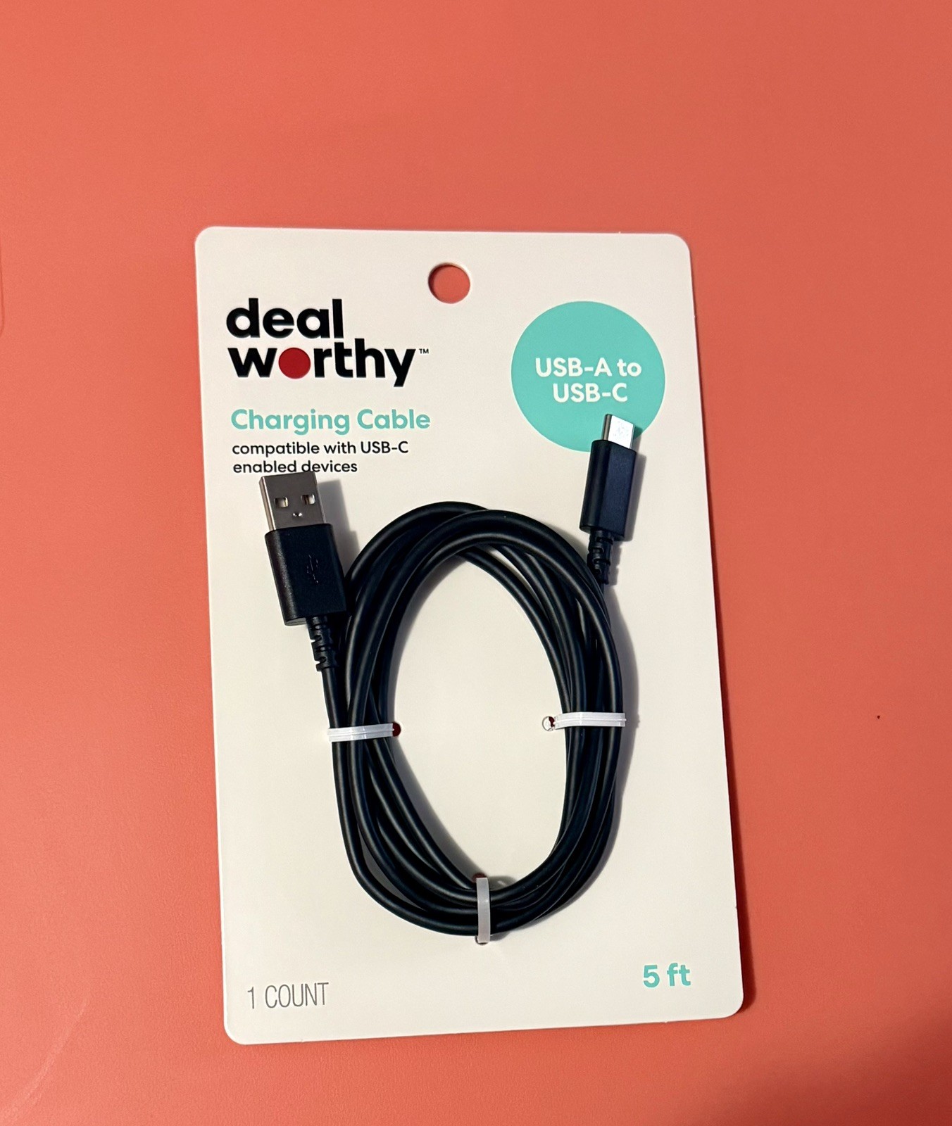 DealWorthy USB-A to USB-C Cable (Black) 5ft AC Adapter