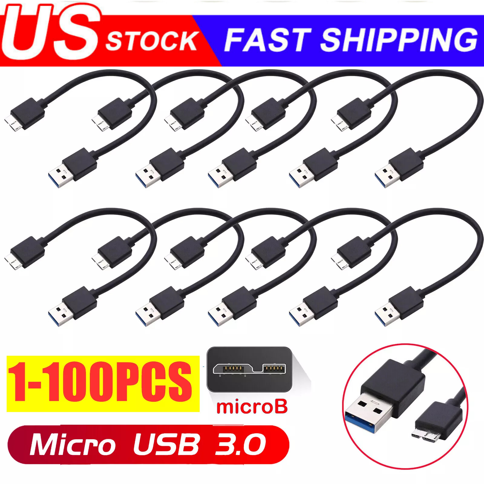 Micro USB 3.0 Cable High Speed Data SYNC For HDD External Hard Drive LOT