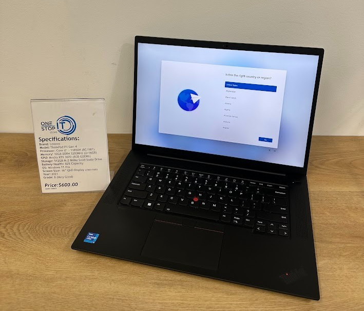 Lenovo ThinkPad P1 Gen 4 Core i7 11850H 32GB DDR4 Nvidia RTX 3070 512GB SSD 2021