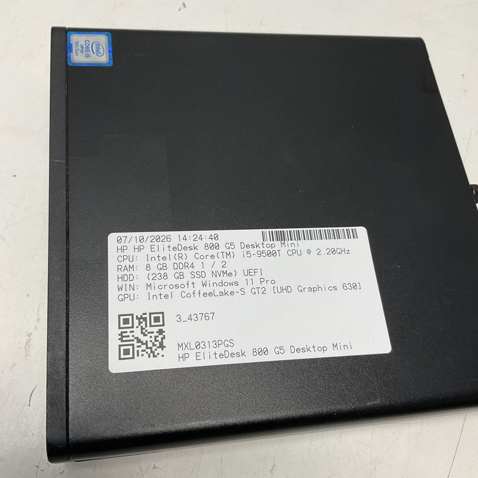 HP EliteDesk 800 G5 Mini Desktop Intel Core i5-9500T @ 2.2GHz 8GB 256GB SSD