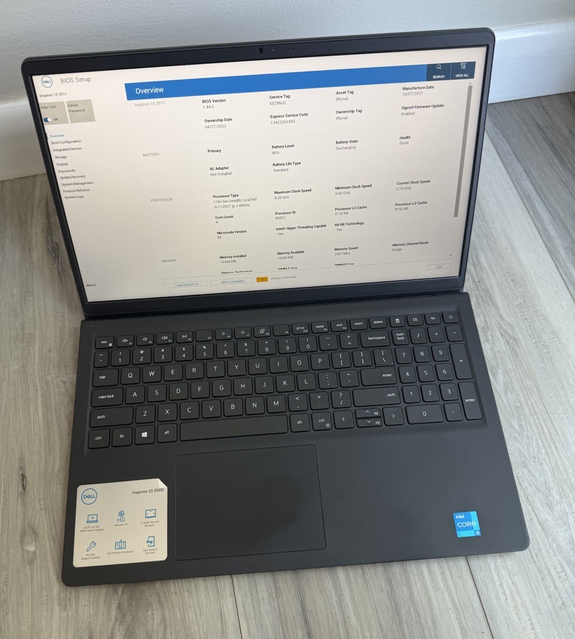 Dell Inspiron 15 3511 Touch 15.6″ Intel Core i5-1135G7 16gb RAM NO SSD NO OS