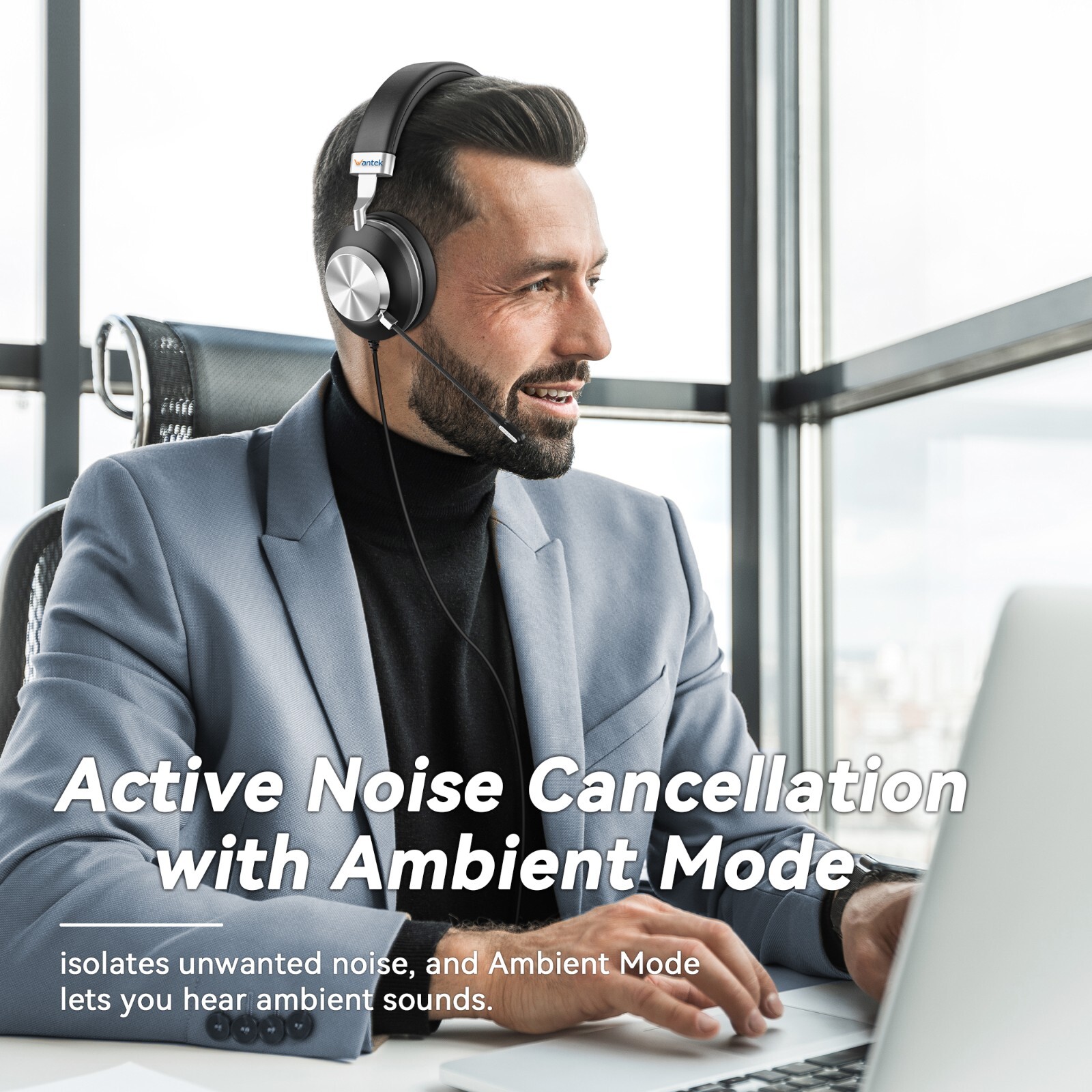 Wantek Wired Headset with Microphone,USB/Type c/3.5mm Jack for PC Laptop,Office
