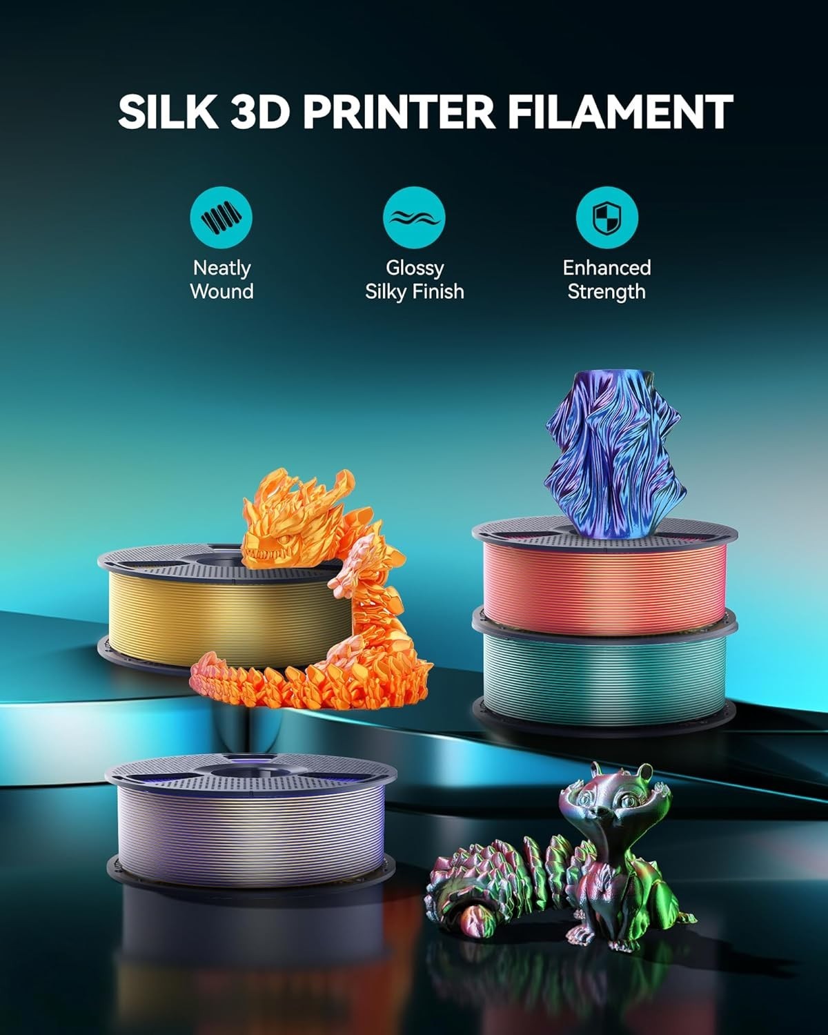 SUNLU PLA 3D Printer Filament Bundle 1.75mm 4 Pack 1kg Total Vacuum Sealed
