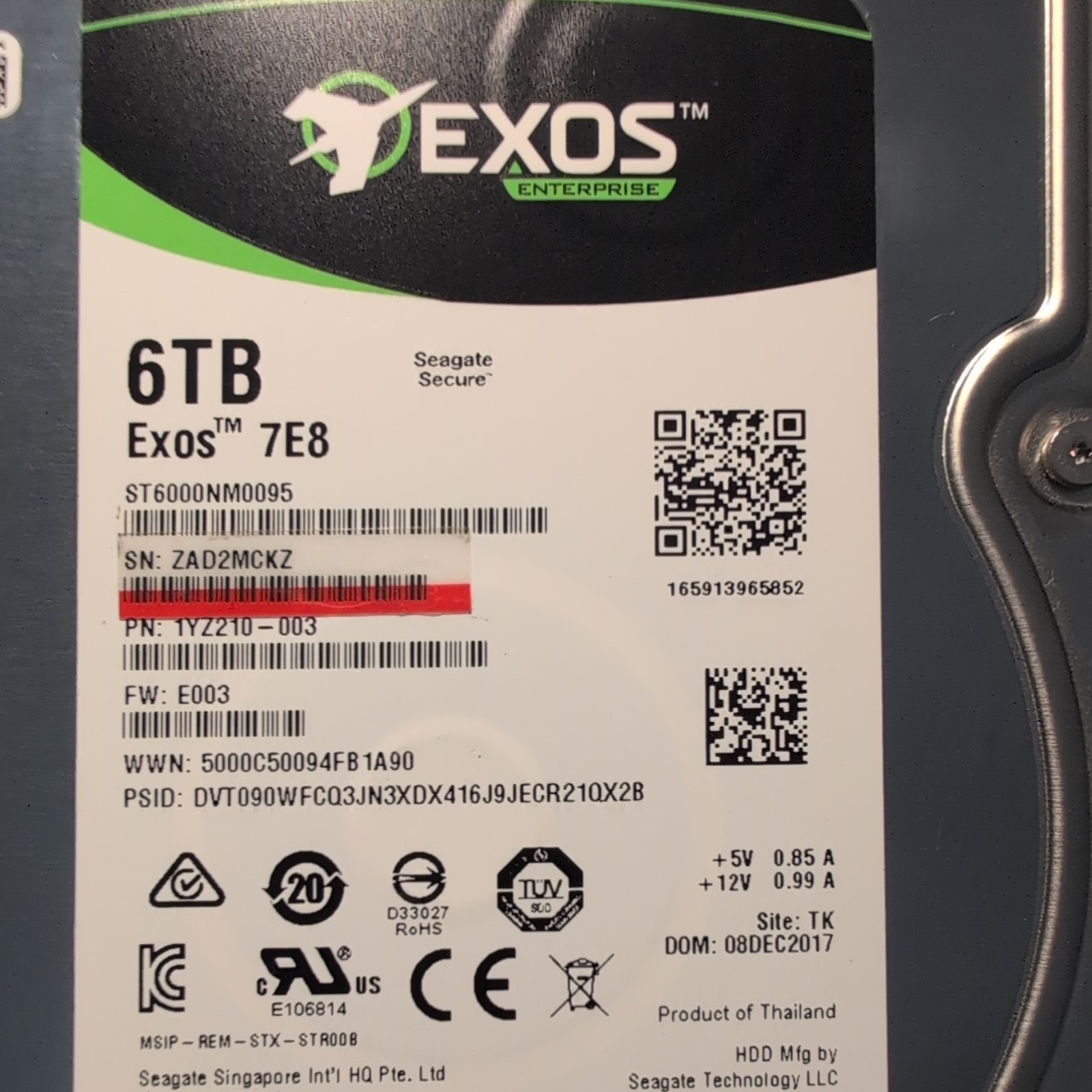 Seagate Exos 7E8 6TB 7.2K SAS 12Gb/s 3.5in 512E HDD ST6000NM0095