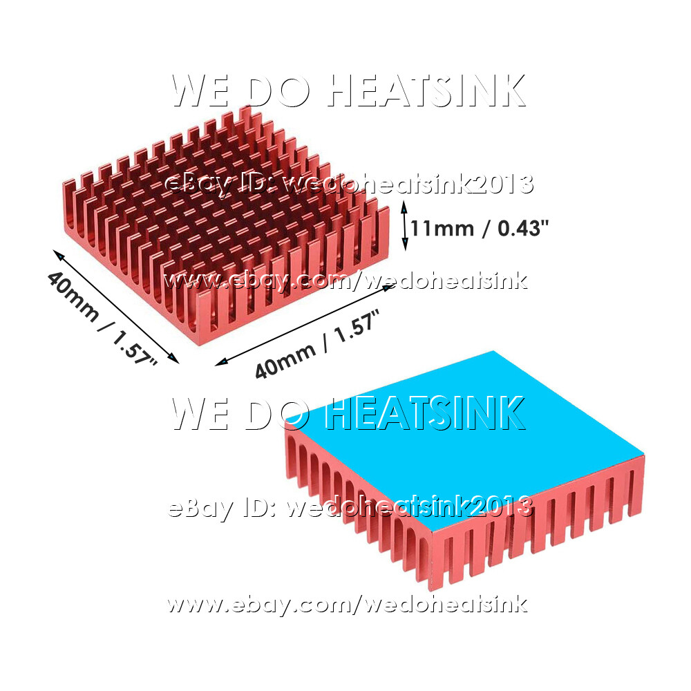 40x40x11mm Red Anodized Heatsink Radiator Cooler With Adhesive Tape Applied