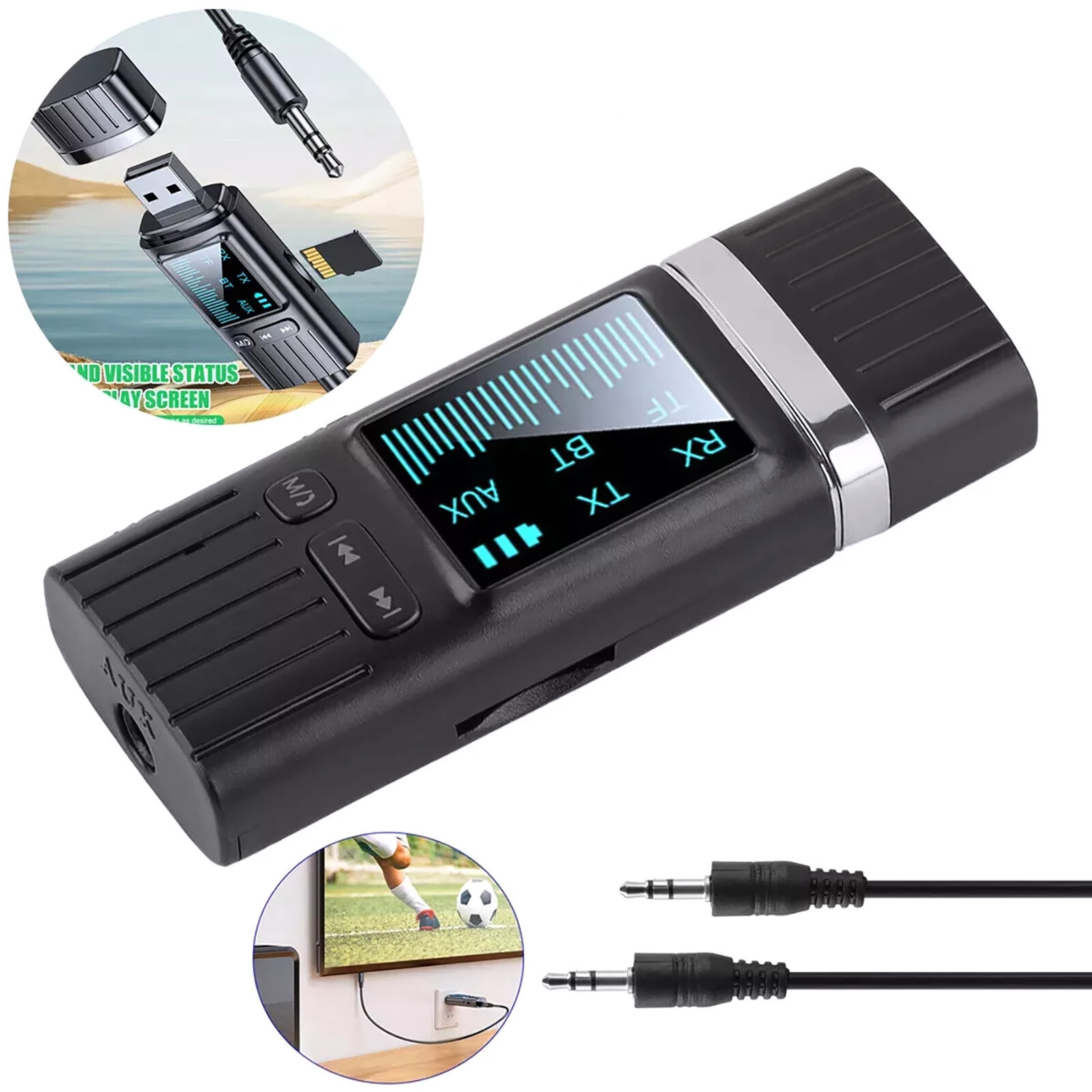 Bluetooth 5.4 Transmitter Receiver 2-in-1 Wireless Audio 3.5mm Jack Aux Adapter