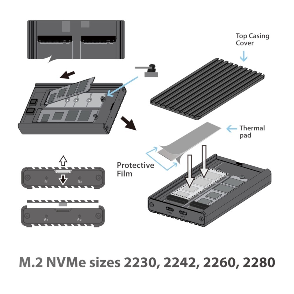Vantec NexStar SX, USB 3.2 Gen2x2 (20Gbps*), Dual M.2 NVMe Enclosure