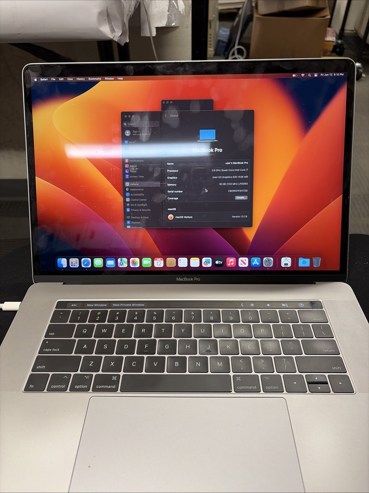 2017 MacBook Pro A1707 – 15″, 2.9GHz i7, 16GB RAM, 512GB SSD, macOS Ventura
