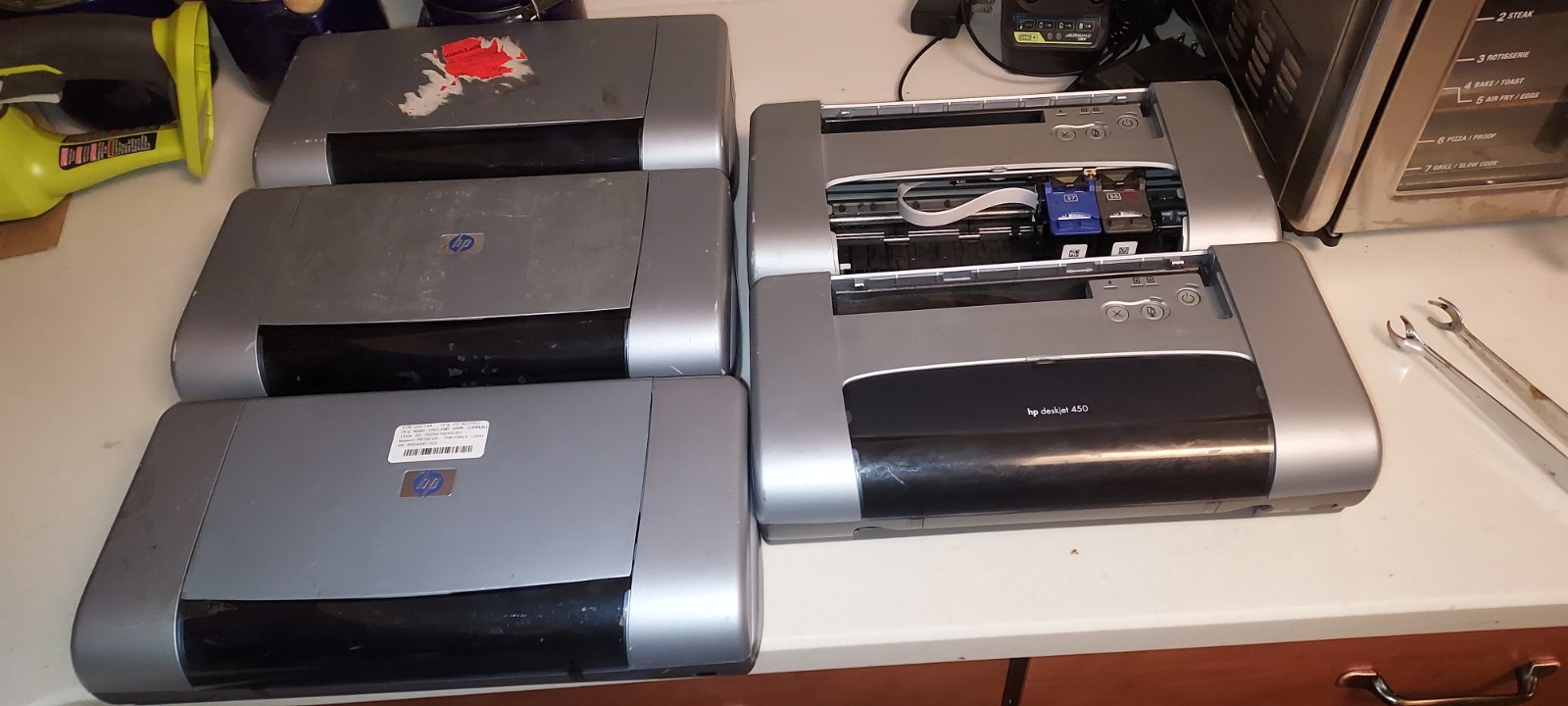 hp deskjet 450 color printers, lot of 5 printers, see details & condition.