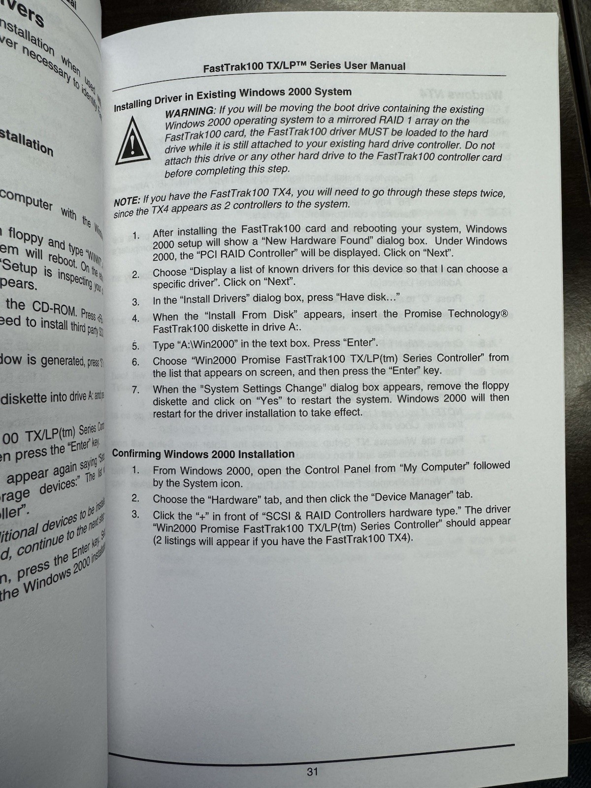 Promise Technology FastTrak100 TX/LP Ultra ATA/100 RAID User Manual Vintage MPN