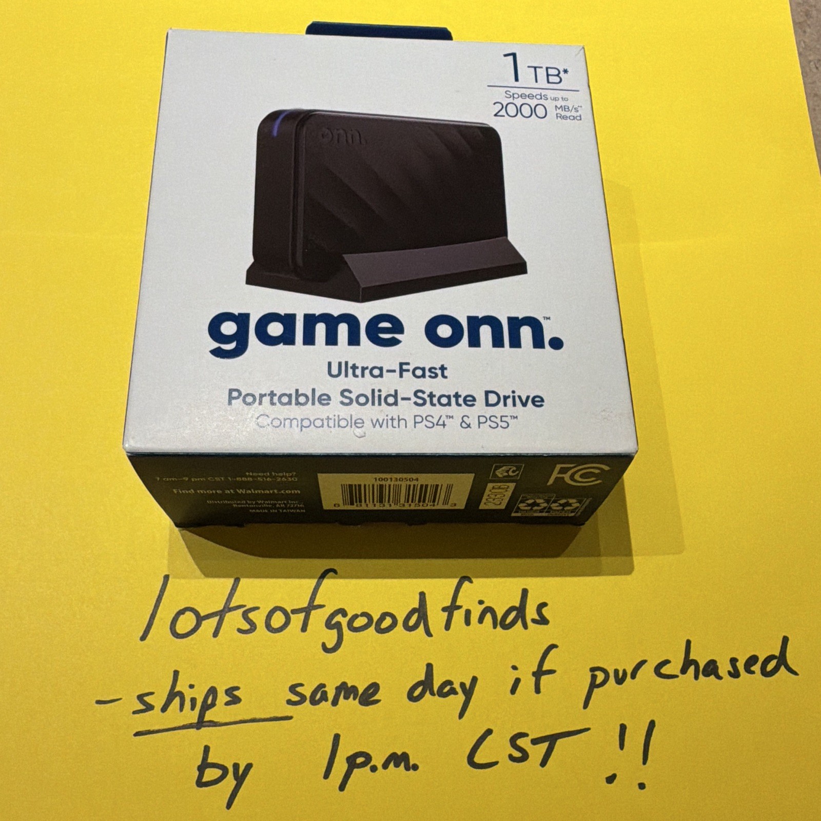 onn. game onn. 1TB Portable External SSD USB-C 2000MB/s Blue LED PS4/PS5 PC NEW