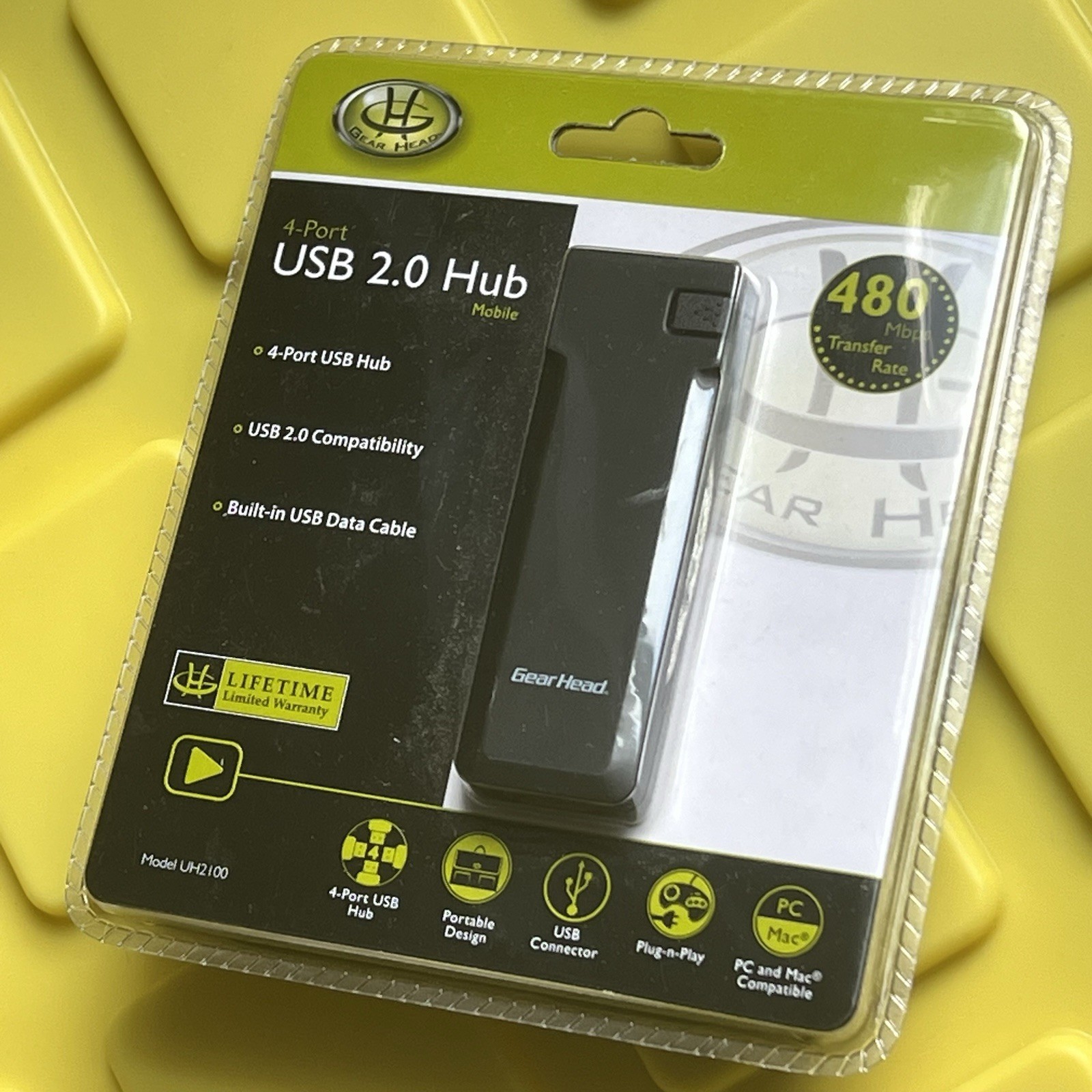 4-Port USB 2.0 HUB Mobile w/ Built-In Cable, Gear Head UH2100 – *NEW*