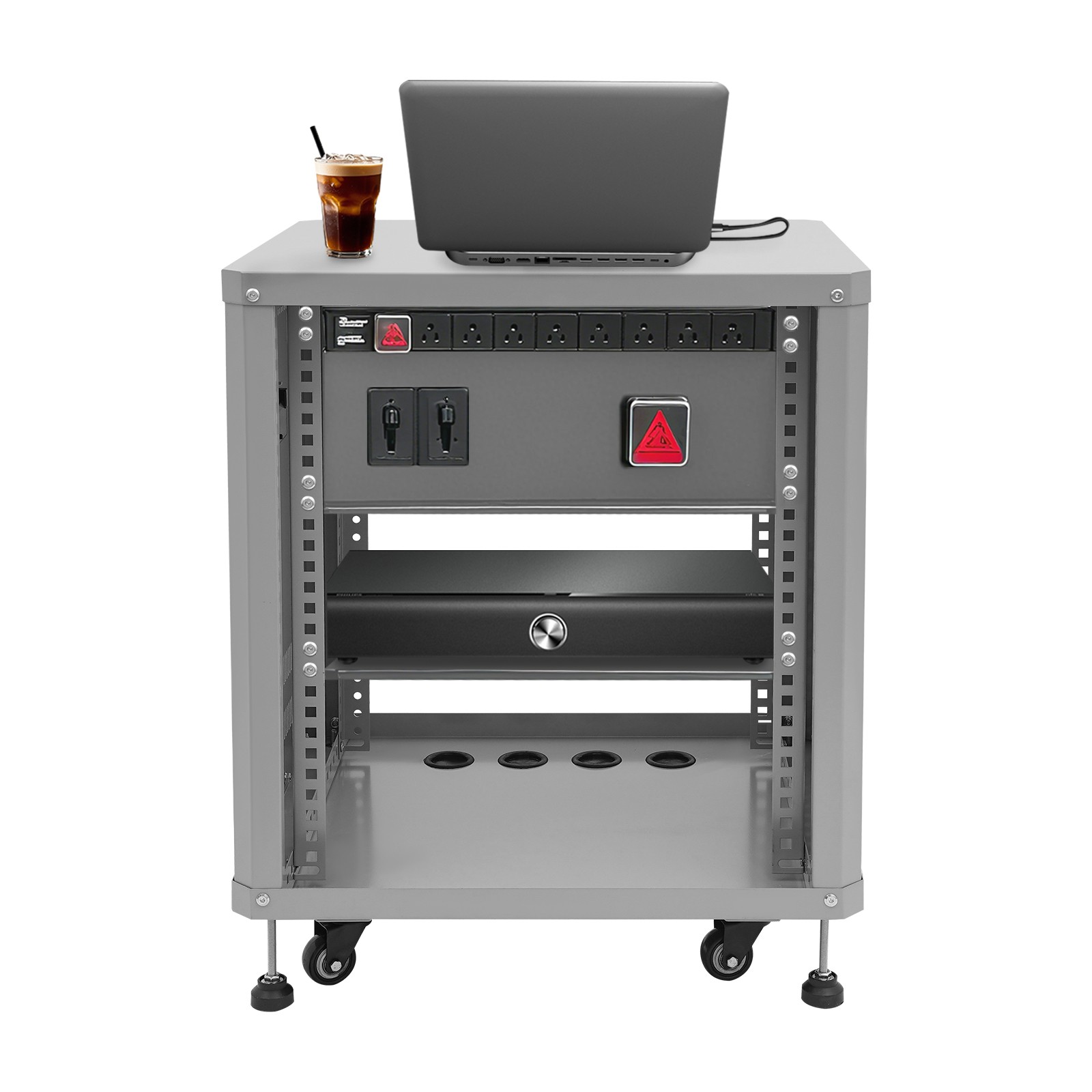 Modern Rolling Server Rack Open Cabinet Network & Stereo Rack with Caster Wheels