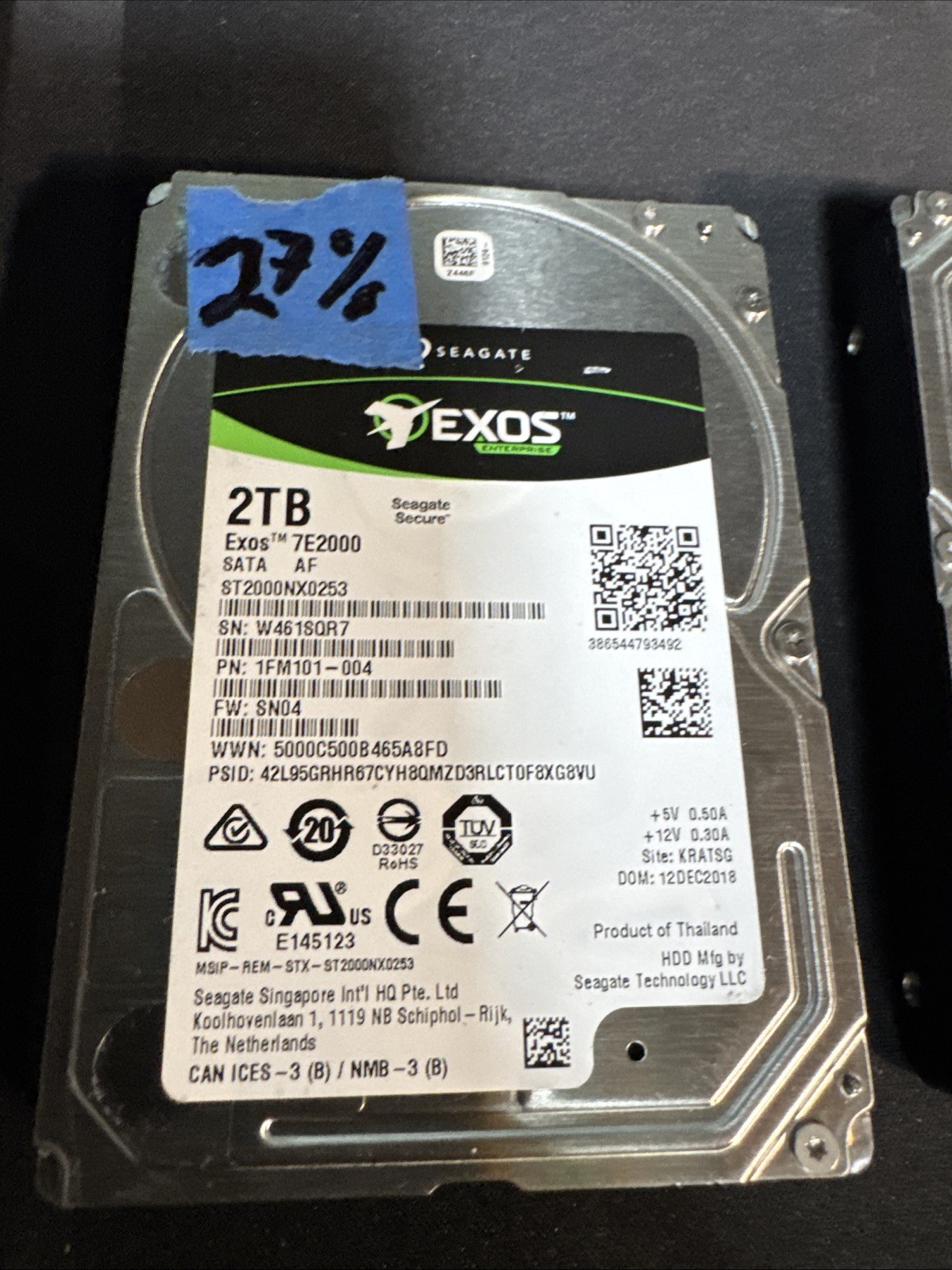 X3 EXOS Enterprise 7E2000 2TB 2.5″ SATA Hard Drive ST2000NX025 92%-27%-9% Health
