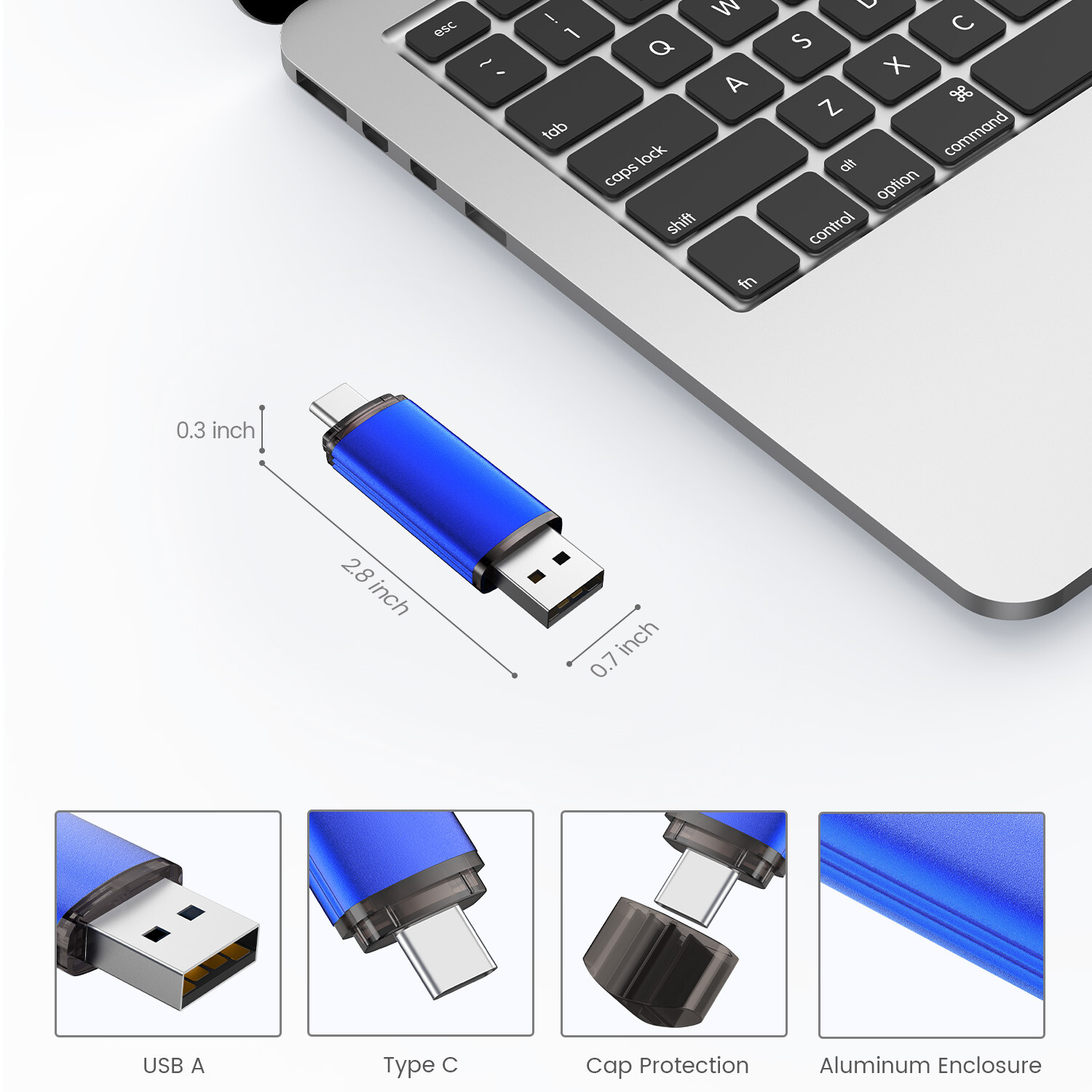 32GB USB 2.0 Type C Flash Drive OTG Dual Port Memory Stick For Smart Phone