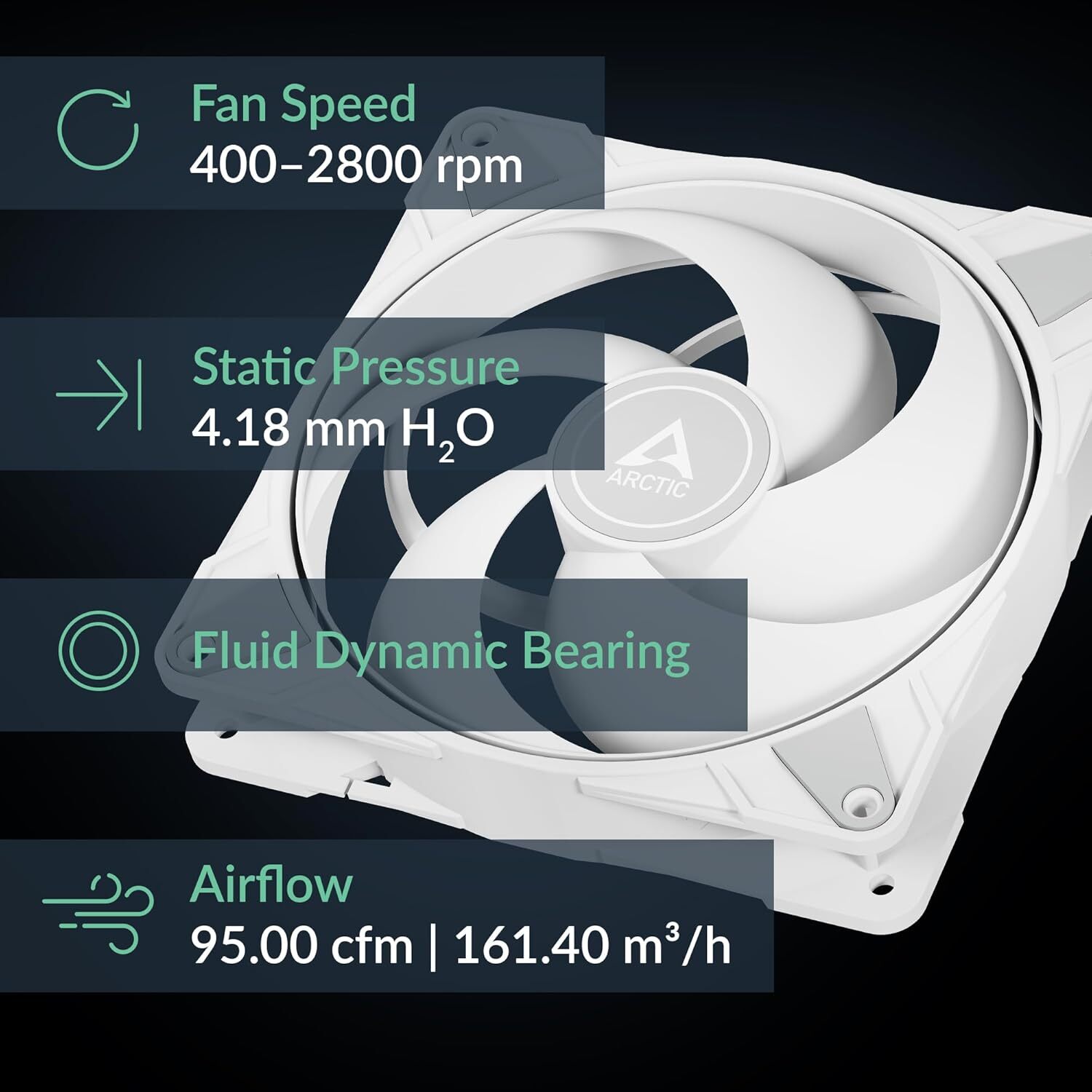 Arctic P14 Max 140mm Case Fan fluid dynamic bearing PWM (White) ACFAN00304A