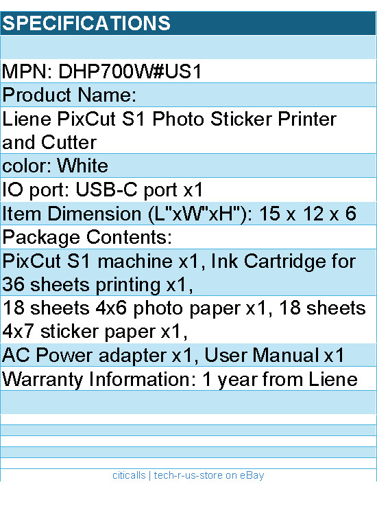 Liene DHP700W#US1 PixCut S1 Photo Sticker Printer and Cutter White FreeShipping