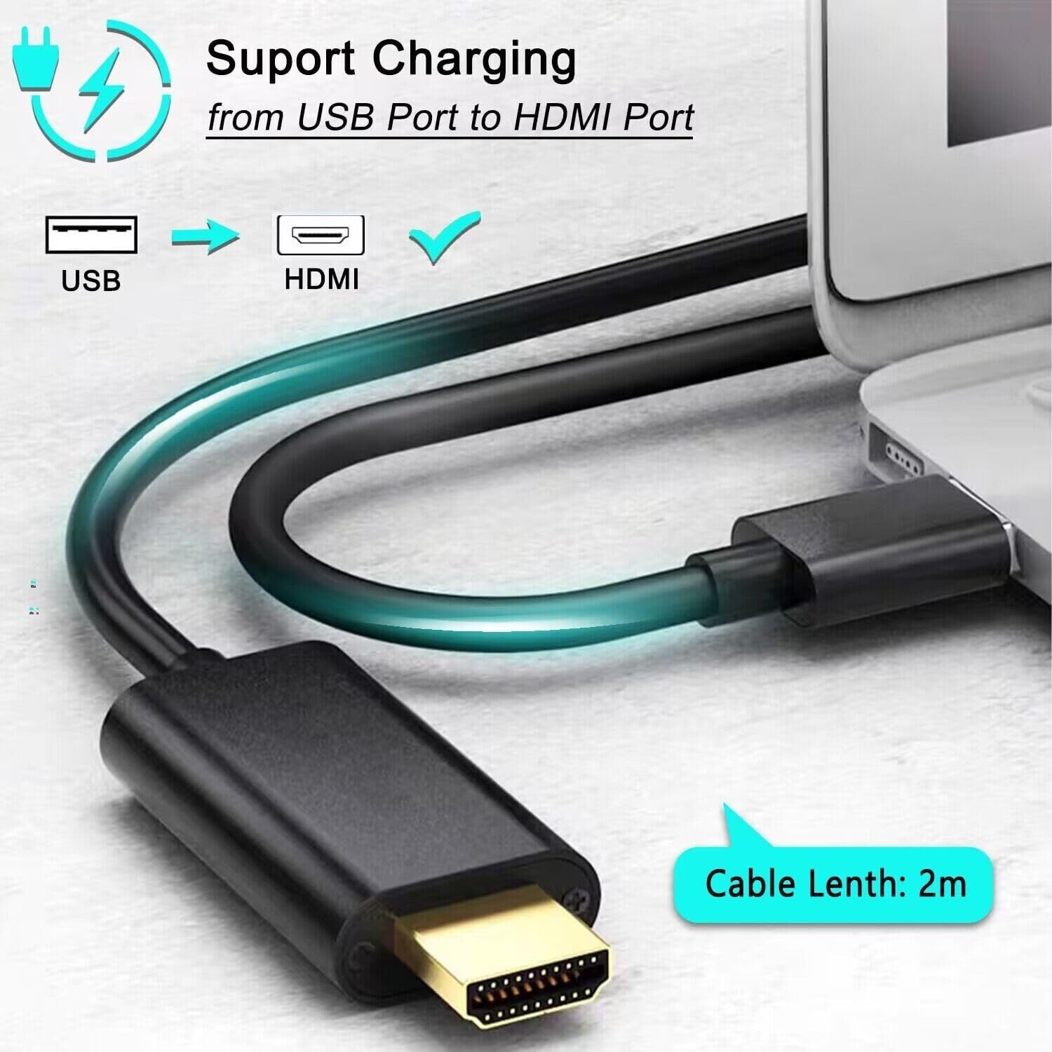 USB 3.0 to HDMI Male Cable – 6.6FT Adapter for Multi-Monitor Setup with Drivers