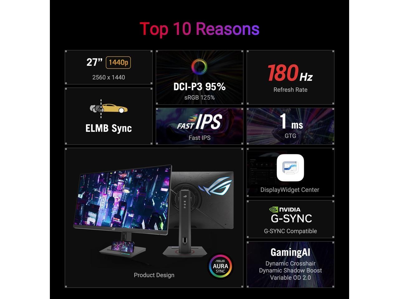 ASUS ROG Strix XG27ACG USB Type-C Gaming Monitor – 27” WQHD(2560×1440), 180Hz,