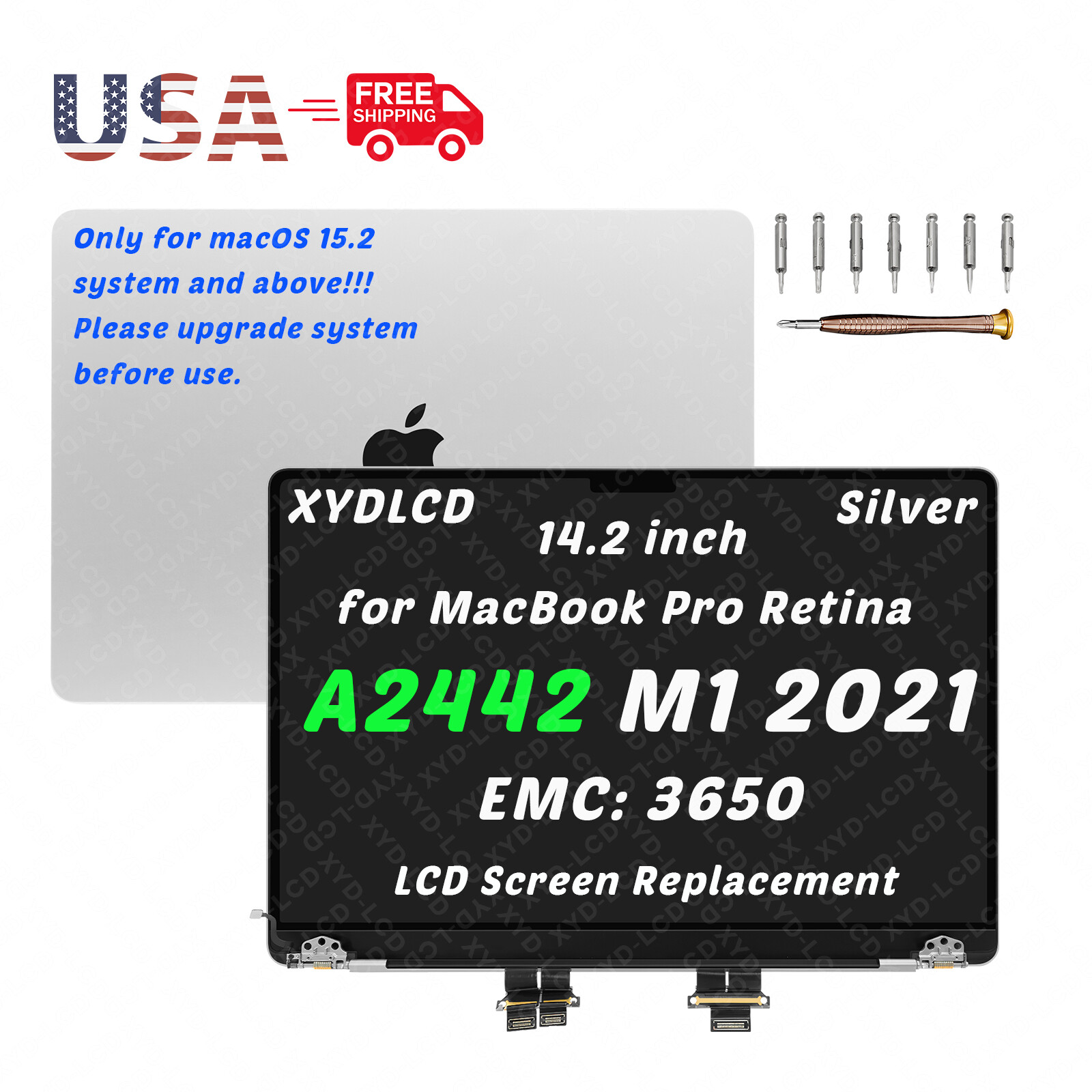 14″ for MacBook Pro A2442 2021 EMC 3650 MKGP3LL/A MKGQ3LL/A LCD Screen Assembly.