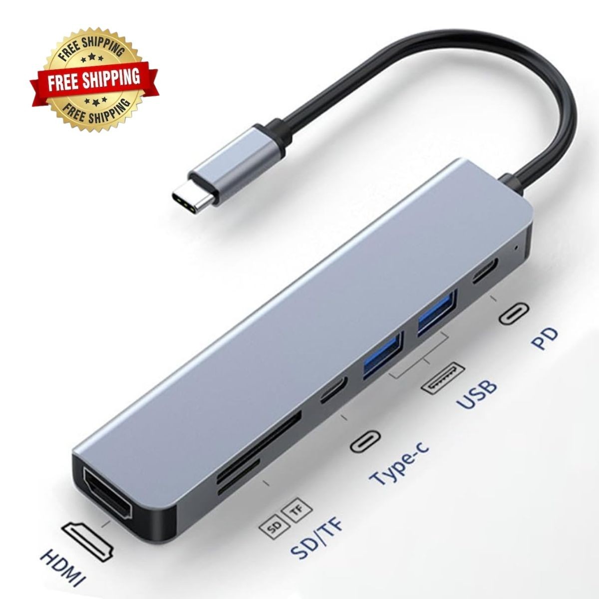 7-in-1 USB-C Hub Multiport Adapter for MacBook Pro/Air iPad Laptop