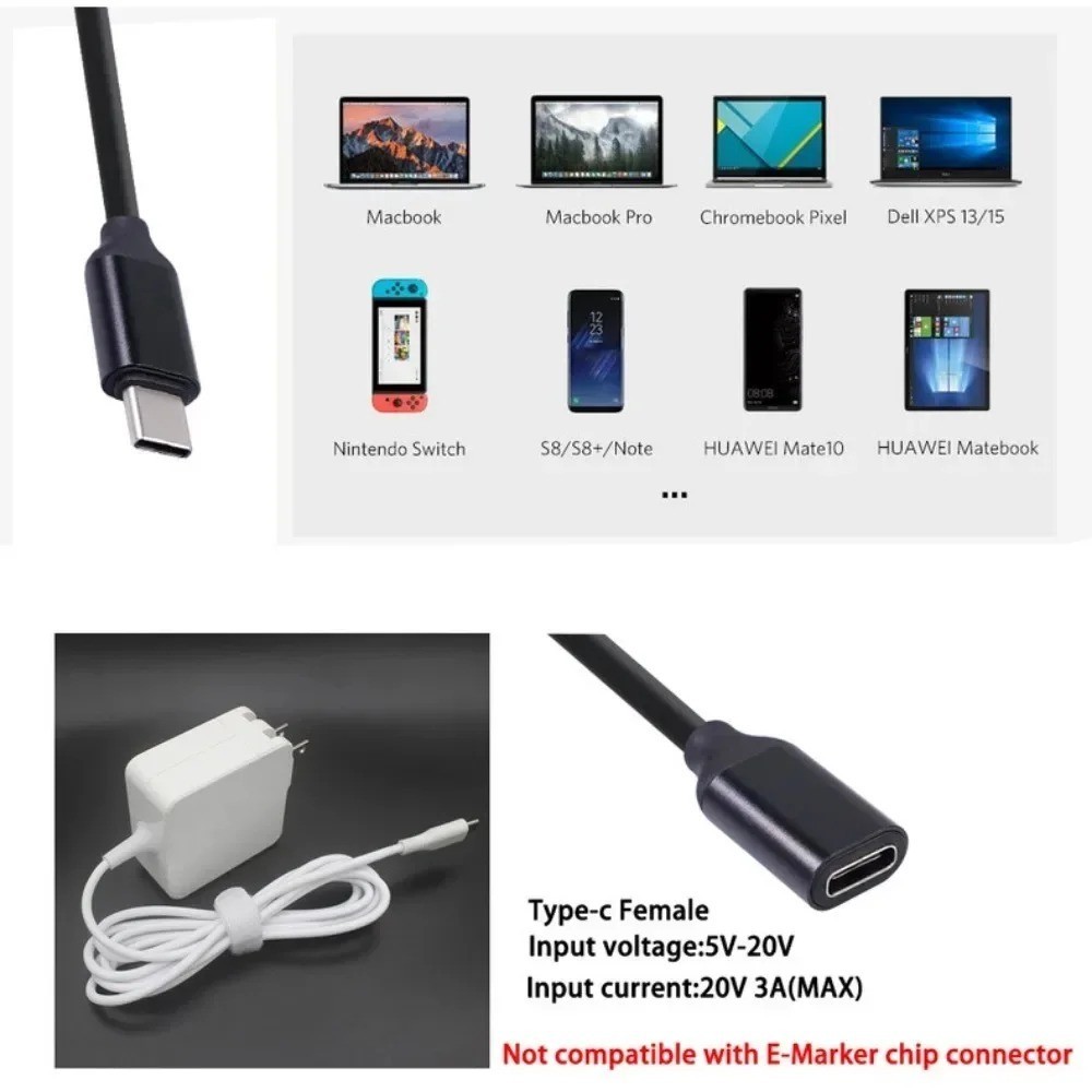 USB C Data Cables 60W Type-c Extension Cord Type-c Male To Female 3A Extension