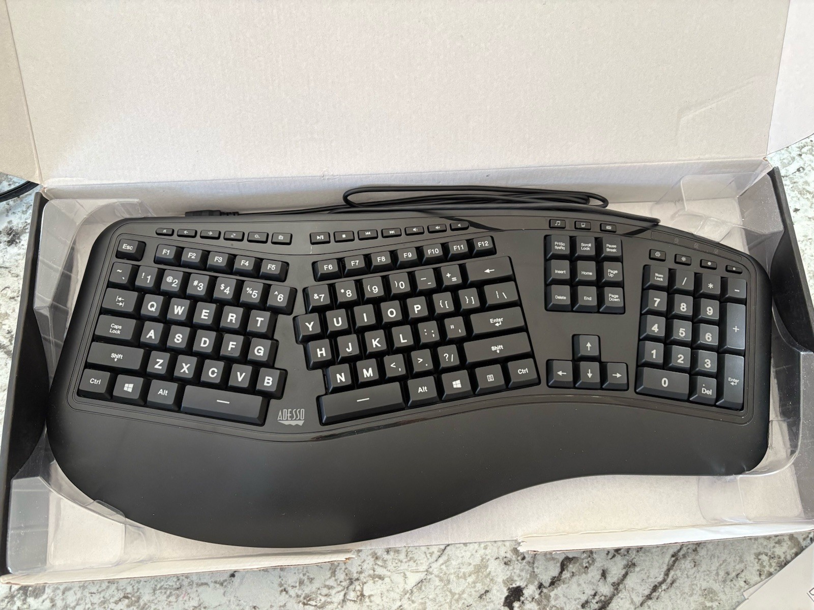 Adesso Tru-Form 150 3-Color Illuminated USB Ergonomic Keyboard AKB-150EB