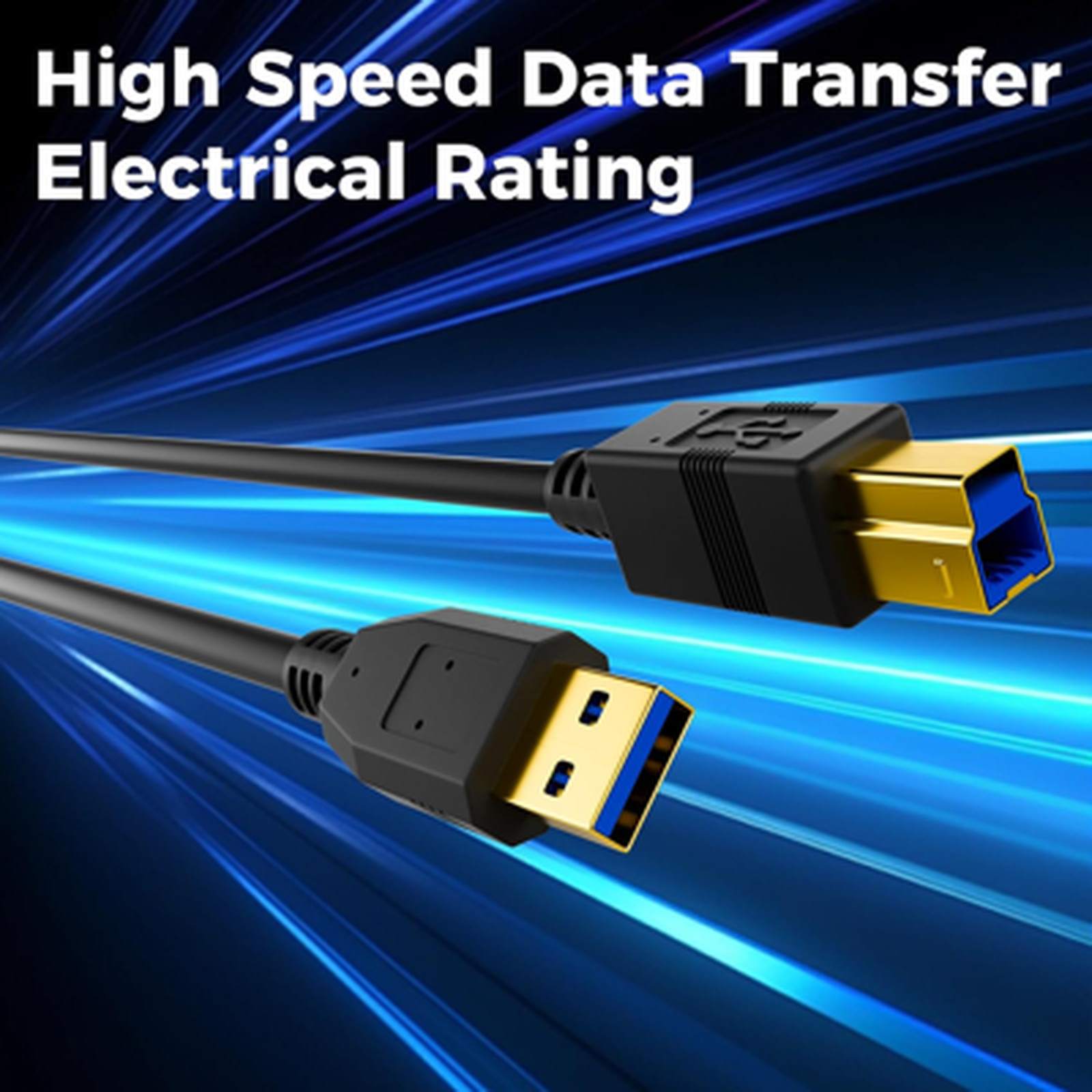 USB B 3.0 Cable 8 FT Gold Connectors for External Hard Drive Scanner Printer