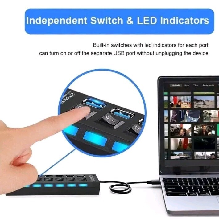 7 Port USB 2.0 / 3.0 Hub Splitter Adapter High Speed for PC Laptop Mac Desktop