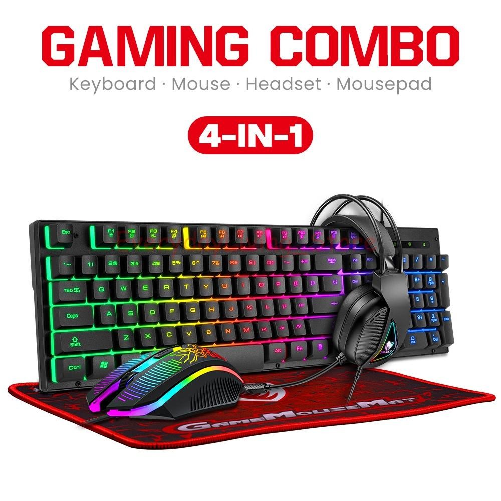 4IN1 RGB PC Gaming Keyboard Mouse & Headset Set LED Gamer Bundle Mechanical Kits