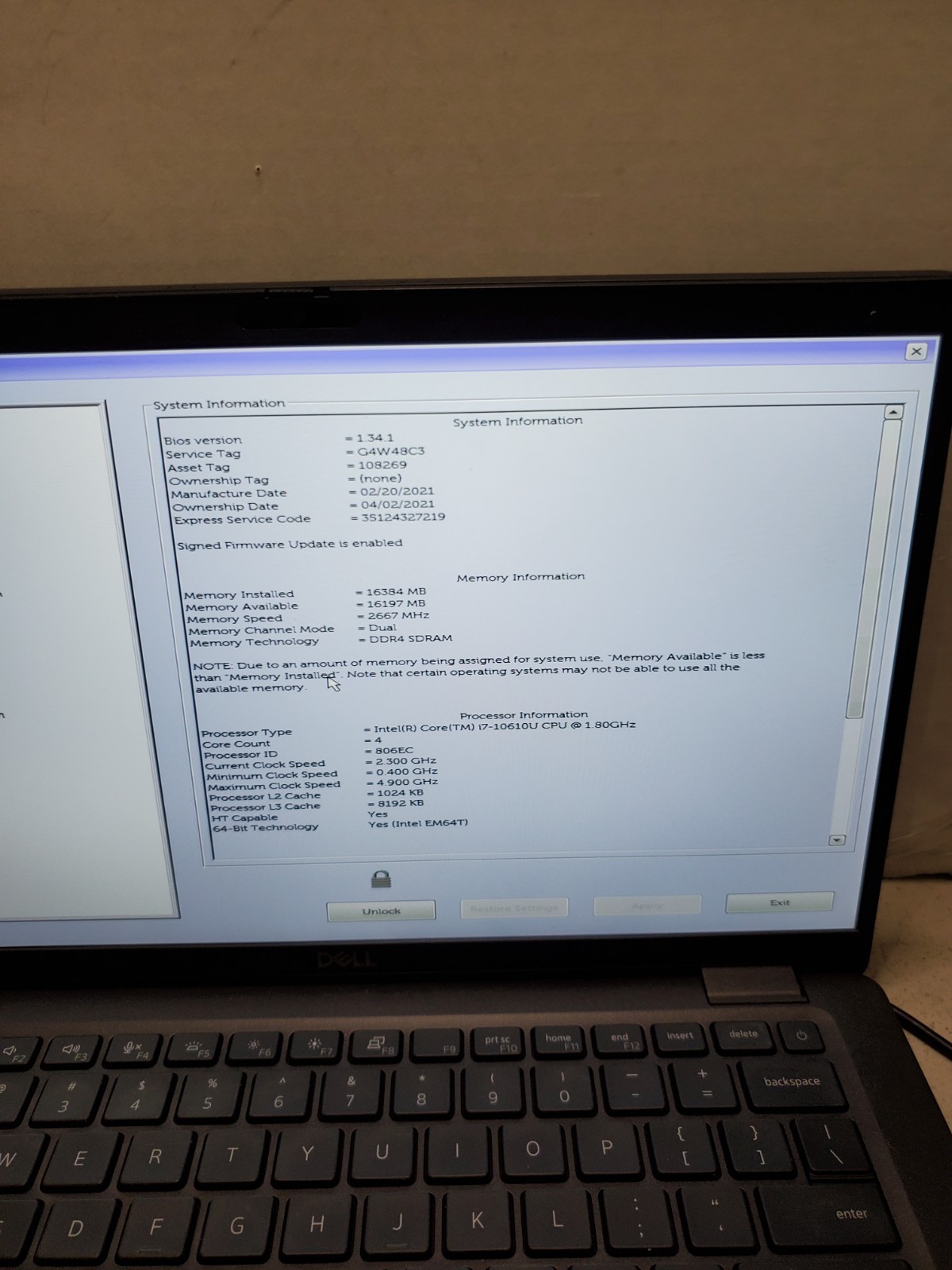 Dell Latitude 7410 14″ Laptop i7-10610U 16GB RAM NO SSD/OS! BIOS PW! #69