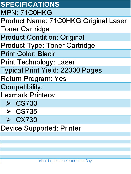 Lexmark 71C0HKG Original Laser Toner Cartridge – 22000 Pages