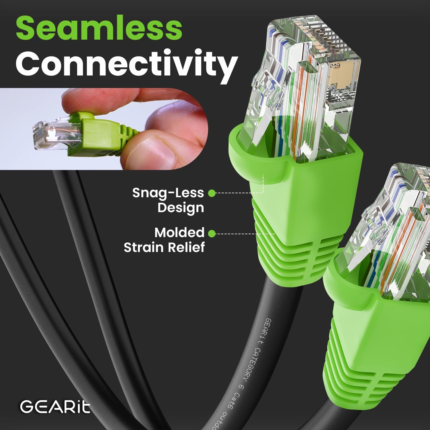 RJ45 Cat-6 Ethernet Patch Cable, 10Gpbs Transfer Speed, Gold-Plated Connectors,