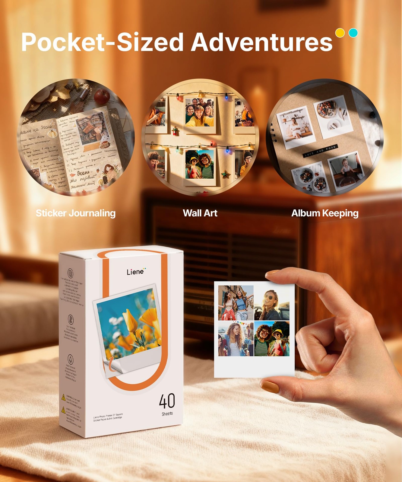 Amber M110 & M210 3×3″ Photo Paper 40 Sheets & 1 Cartridge, Photo Printer Sti…