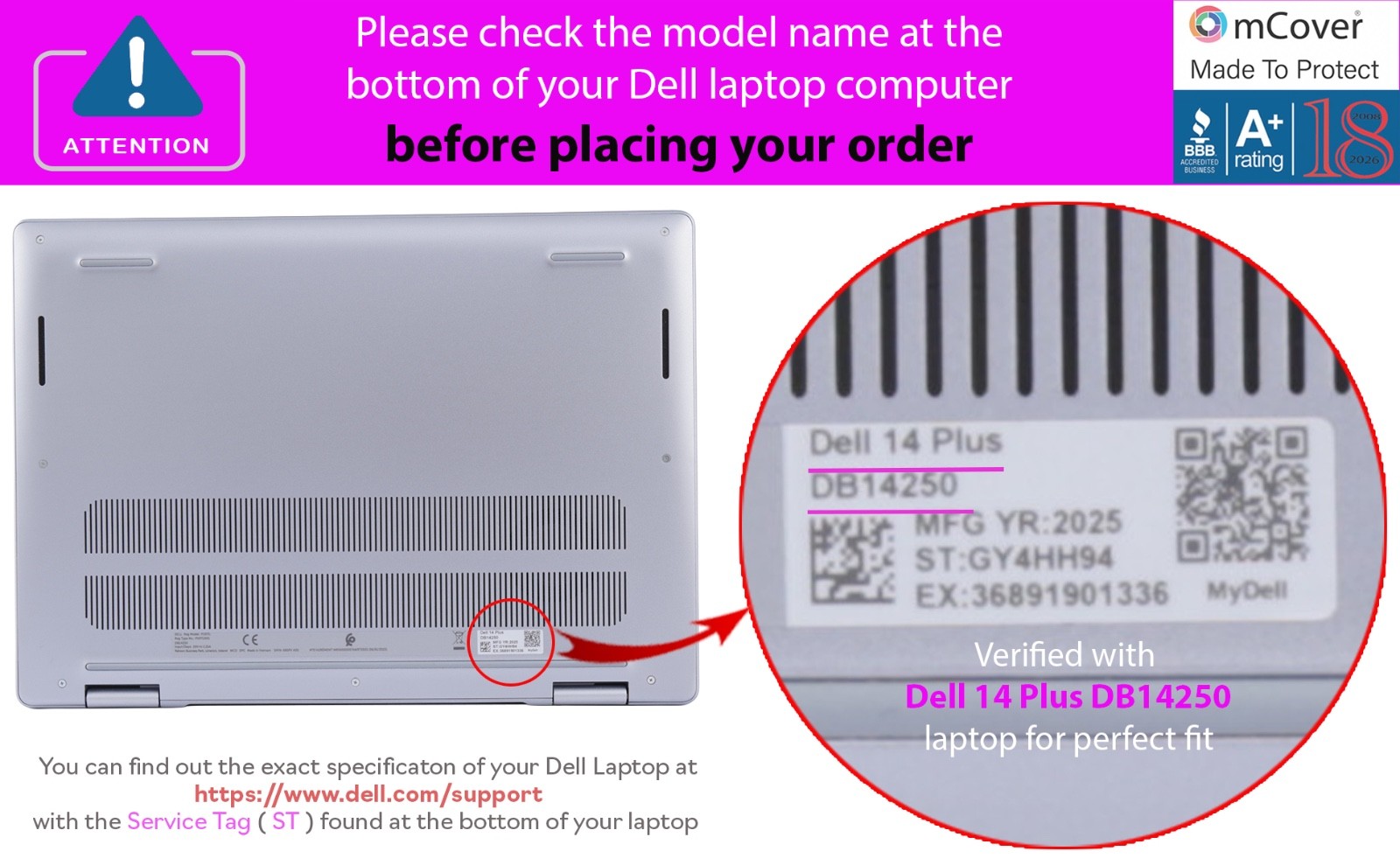 NEW mCover Case for 2025+ 14″ Dell 14 Plus DB14250 DB14255 clamshell Laptop PC