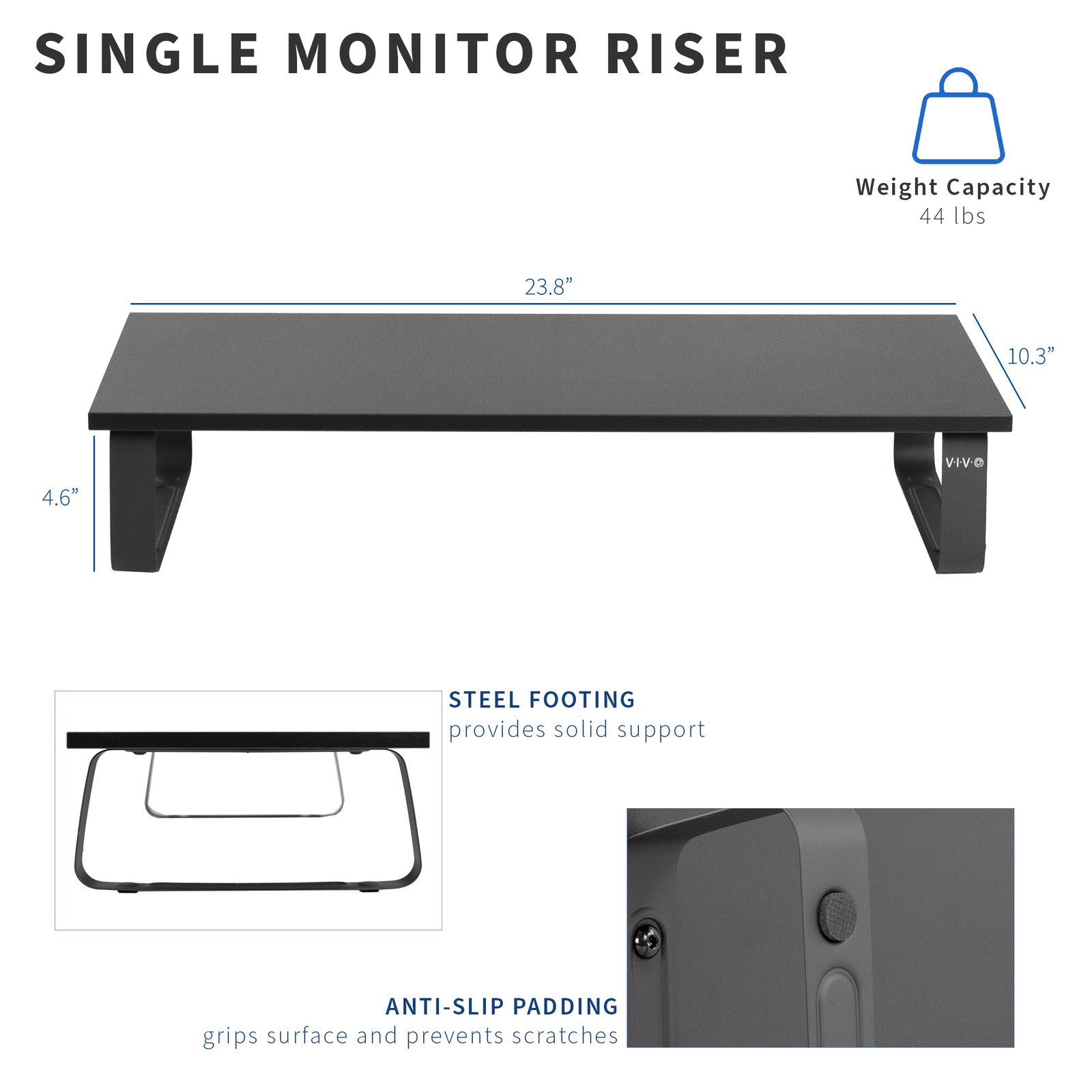 VIVO Black Wood 24″ Wide Desktop Stand Ergonomic TV Monitor Riser Desk Organizer