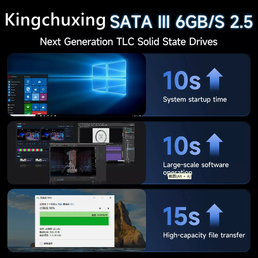 Kingchuxing 128GB SATA III SSD 2.5” 6Gb/s Internal Solid State Drive 530MB/s PC
