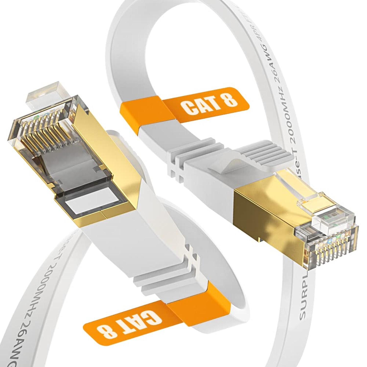 Cat8 Ethernet Cable 10FT-White-40Gbps Solid Conductor & Shielded & Ground Wir…